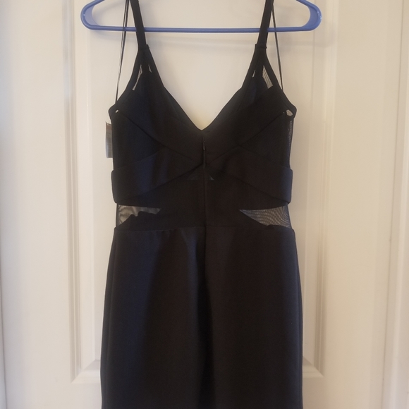 New Morgan & Co Scuba Spaghetti Strap Body-Con Mini Dress Women Sz 3 Black Crepe - Picture 4 of 6